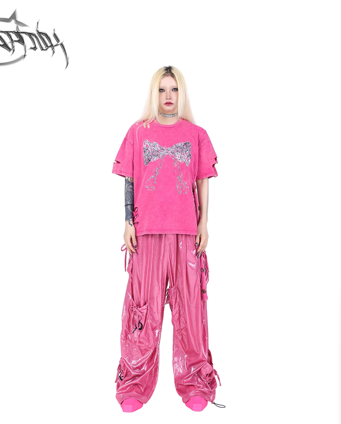 PINKSPINK Shiny Parachute Cargo Pants - Hot Pink