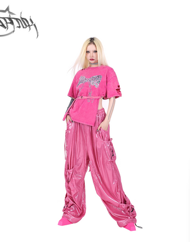 PINKSPINK Shiny Parachute Cargo Pants - Hot Pink