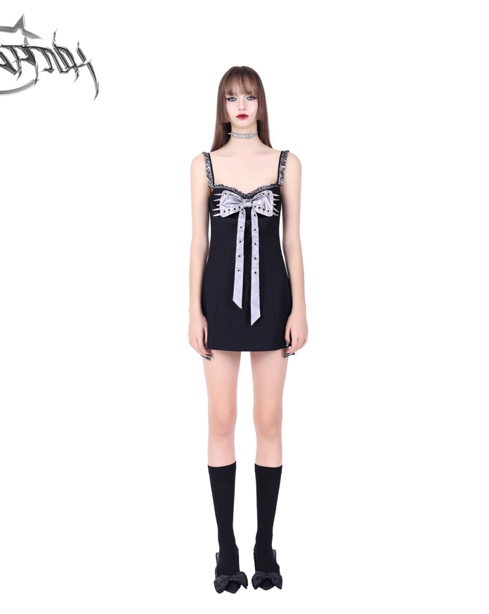 PINKSPINK Lolita Bow Mini Dress - Black/Grey