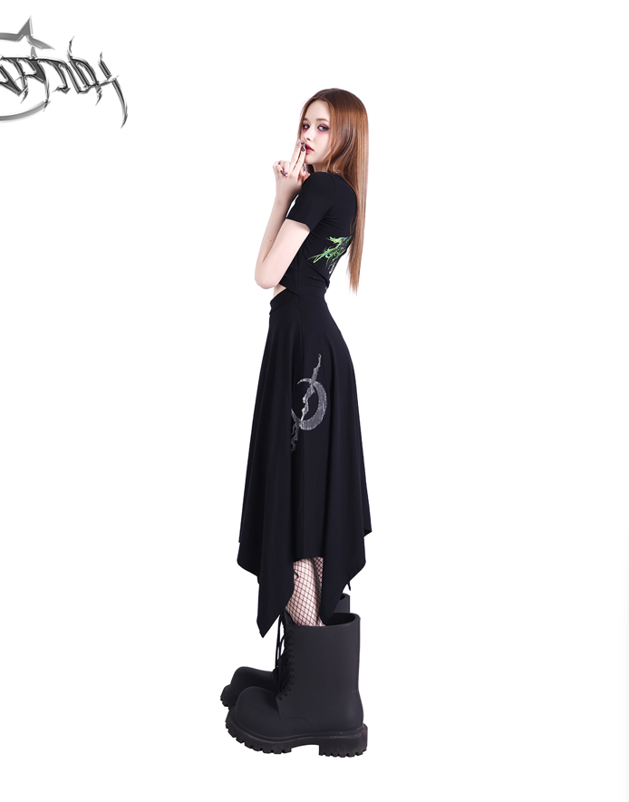 PINKSPINK Mystical Cat Asymmetric Dress - Black