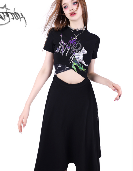 PINKSPINK Mystical Cat Asymmetric Dress - Black