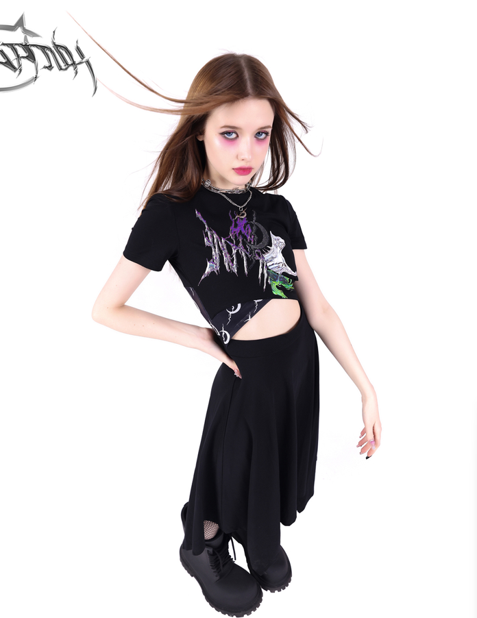 PINKSPINK Mystical Cat Asymmetric Dress - Black