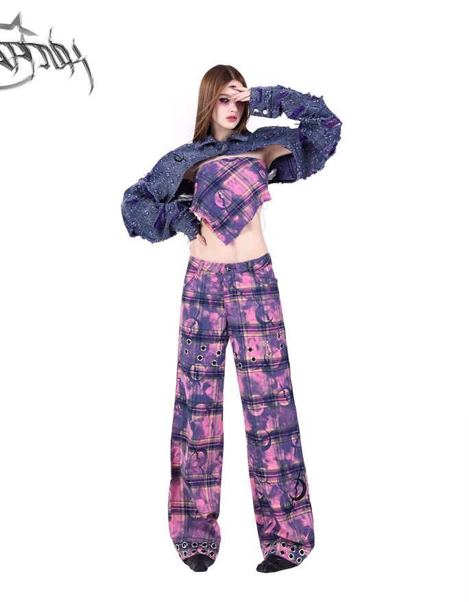 PINKSPINK Mystic Plaid Cargo Pants - Purple and Pink