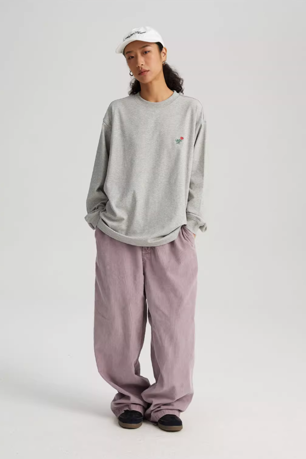 Romantic Rose Embroidery Long Sleeved Tee