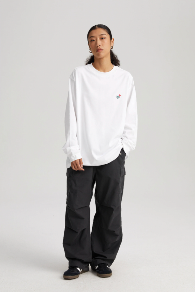 Romantic Rose Embroidery Long Sleeved Tee