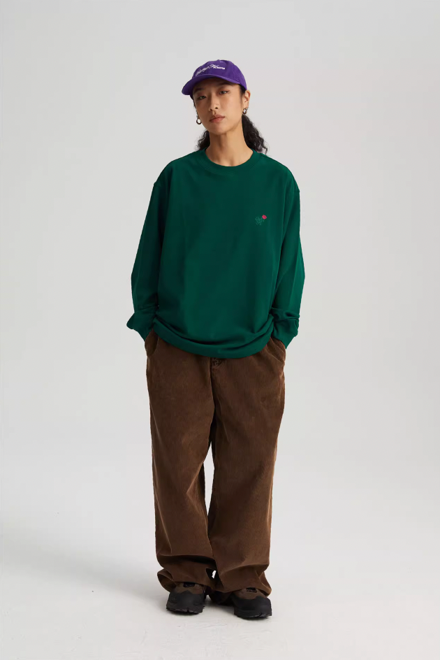 Romantic Rose Embroidery Long Sleeved Tee