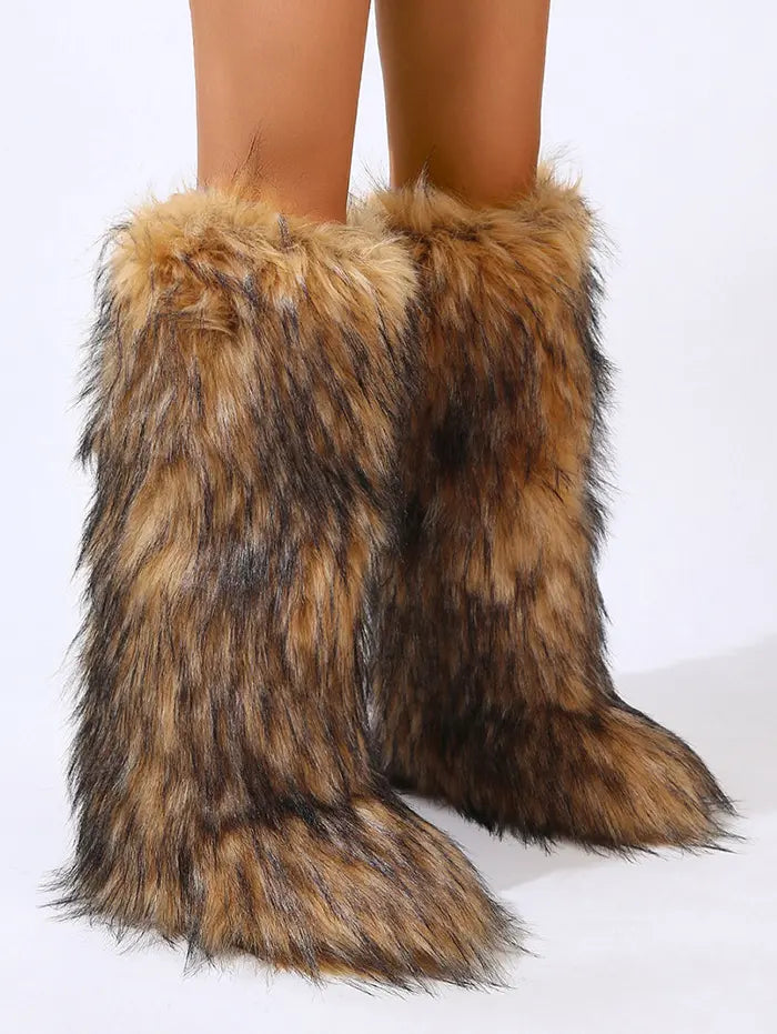 Warmth Thermal Fluffy Faux Fur Mid-calf Snow Boots