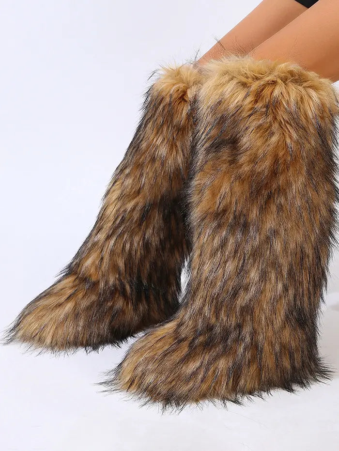 Warmth Thermal Fluffy Faux Fur Mid-calf Snow Boots