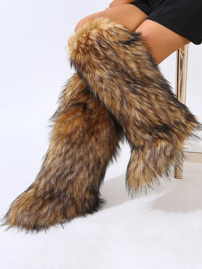 Warmth Thermal Fluffy Faux Fur Mid-calf Snow Boots