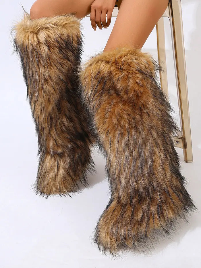 Warmth Thermal Fluffy Faux Fur Mid-calf Snow Boots