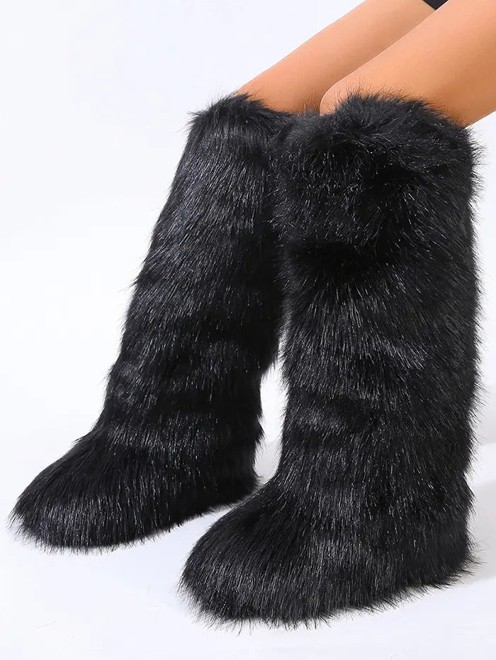 Warmth Thermal Fluffy Faux Fur Mid-calf Snow Boots