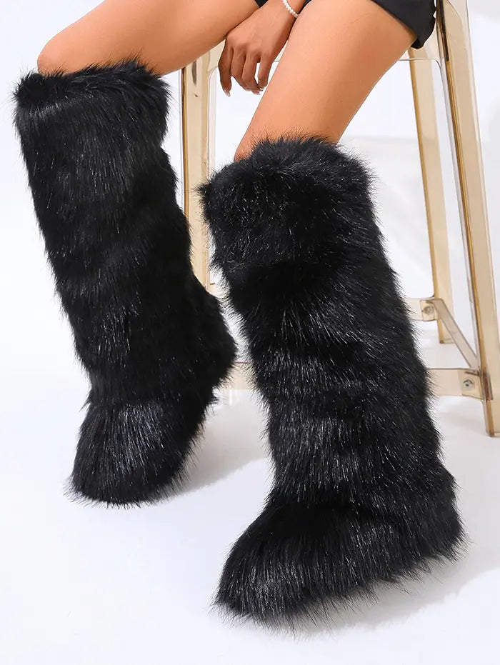 Warmth Thermal Fluffy Faux Fur Mid-calf Snow Boots