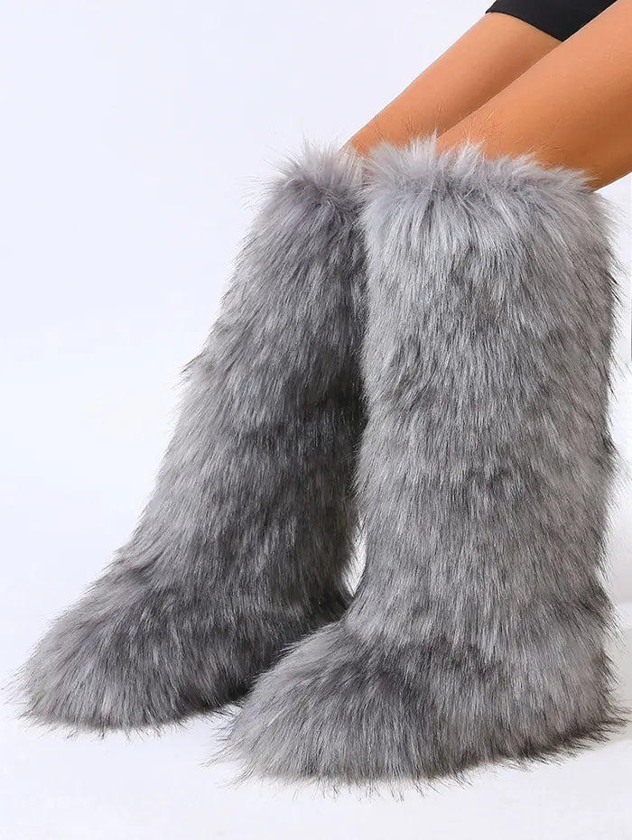 Warmth Thermal Fluffy Faux Fur Mid-calf Snow Boots