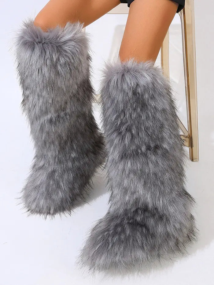 Warmth Thermal Fluffy Faux Fur Mid-calf Snow Boots