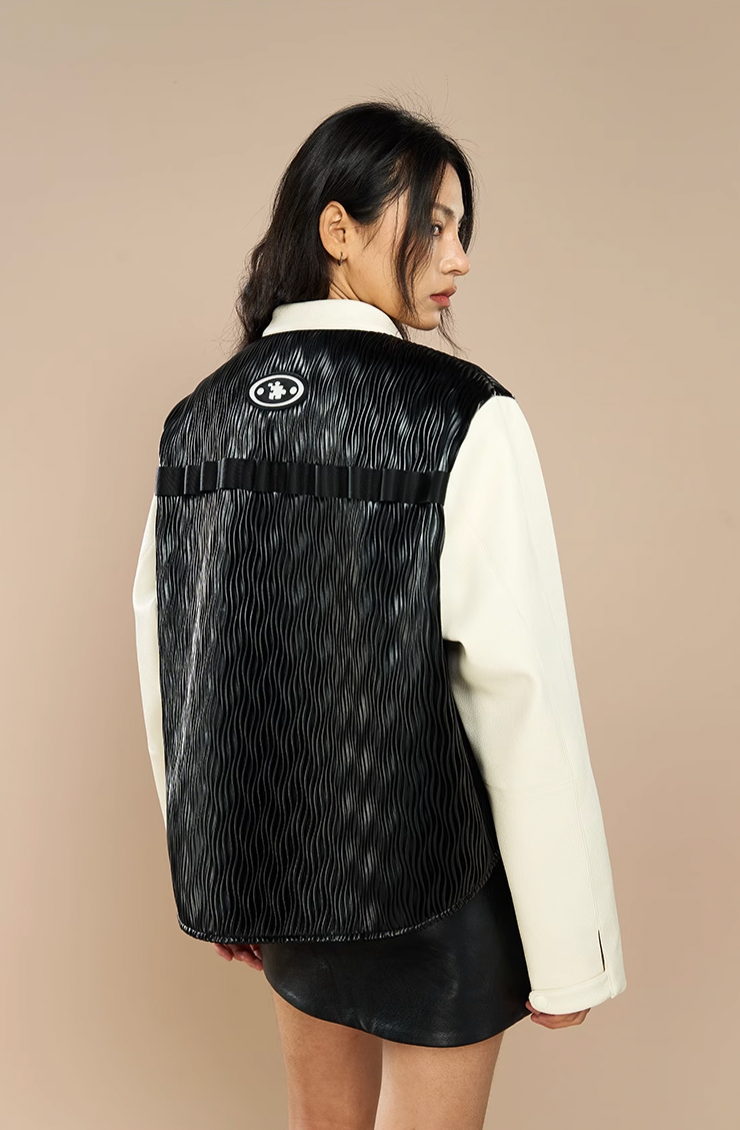 Unique Water Wave Patterned Leather Jacket