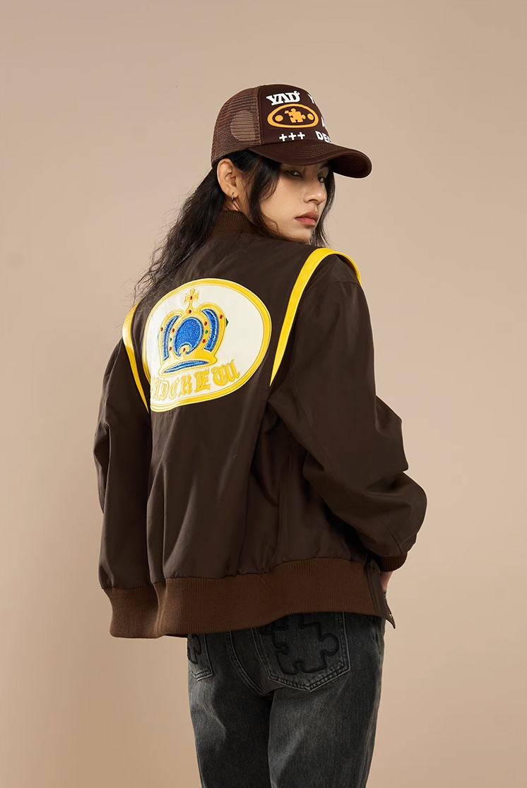 Regal Crown Embroidered Baseball Jacket