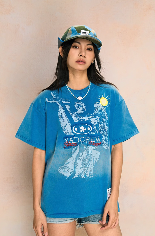 Artfully Washed Angel Patch Embroidery Print Tee