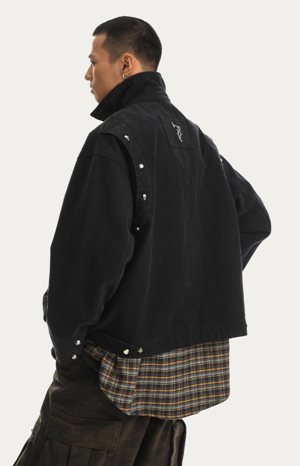 Rivets Fake Two Piece Design Logo Jacket