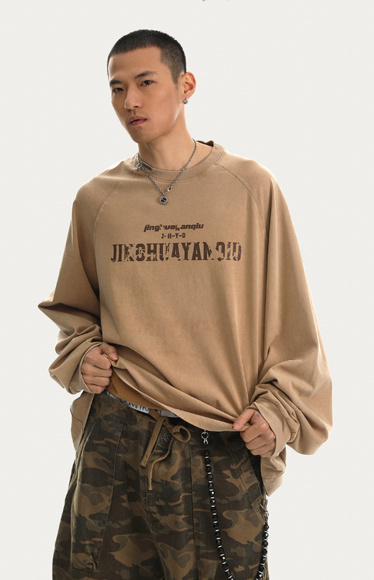 Washed Letters Logo Print Long Sleeve Sweatshirt