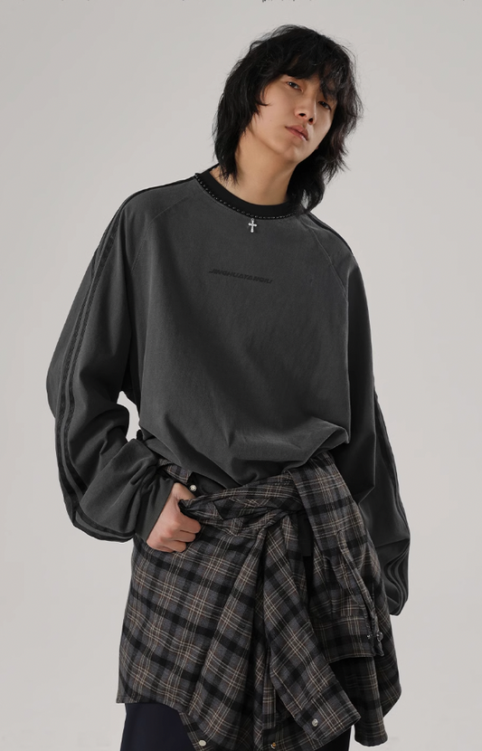 Beadwork Washed & Distressed Long Sleeve T-Shirt