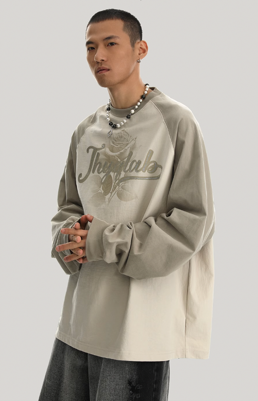 Washed Flower Print Long Sleeve Sweatshirt