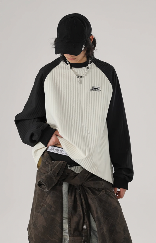 Stitching Texture Letter Print Long Sleeve T-Shirt