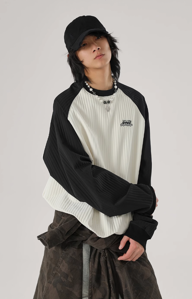 Stitching Texture Letter Print Long Sleeve T-Shirt