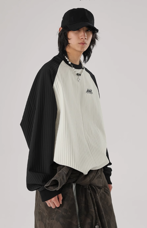 Stitching Texture Letter Print Long Sleeve T-Shirt