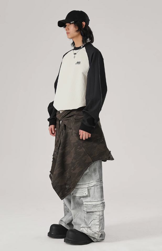 Stitching Texture Letter Print Long Sleeve T-Shirt