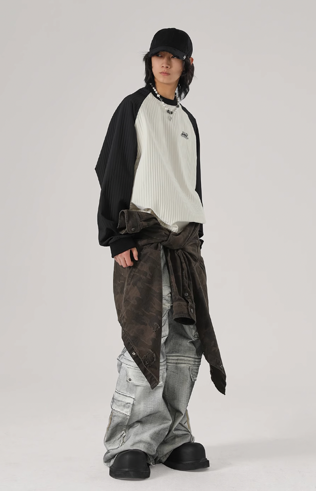 Stitching Texture Letter Print Long Sleeve T-Shirt