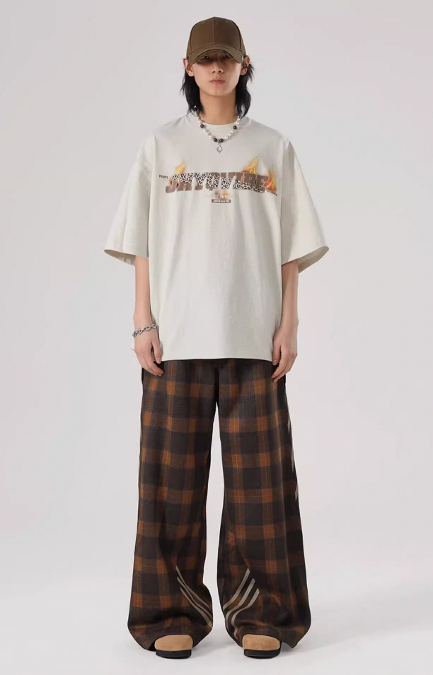 Sports Plaid Striped Paratrooper Pants