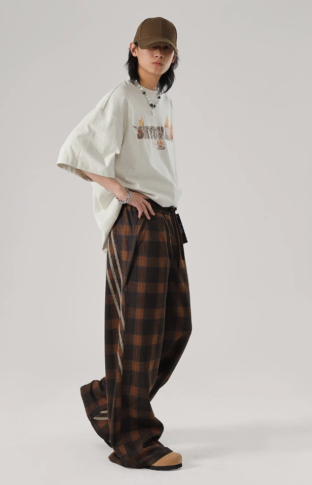 Sports Plaid Striped Paratrooper Pants