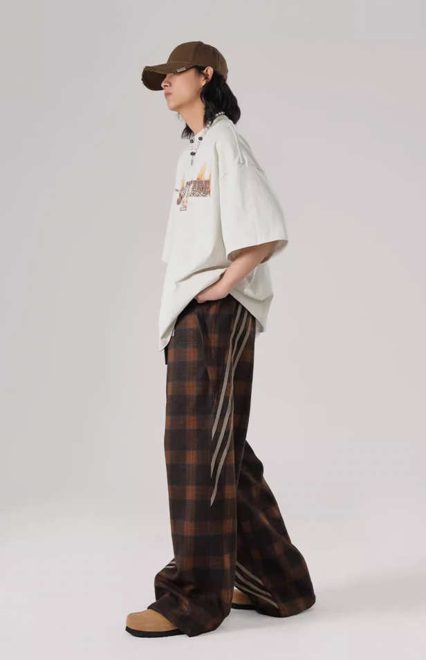 Sports Plaid Striped Paratrooper Pants