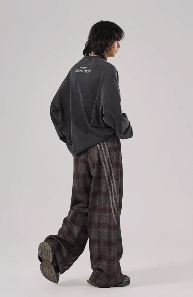 Sports Plaid Striped Paratrooper Pants