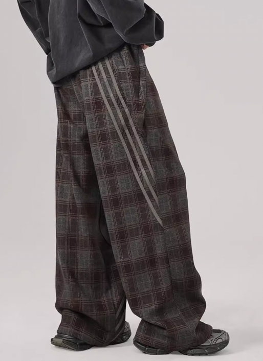 Sports Plaid Striped Paratrooper Pants