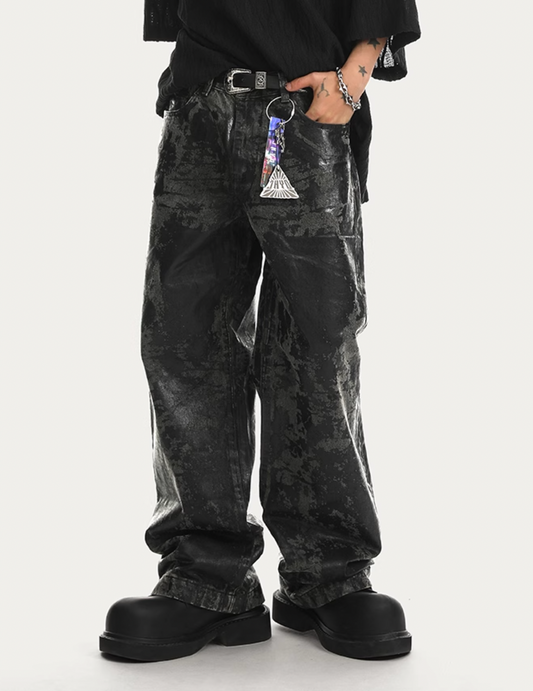 Brush Wax Tie Dye Washed Denim Jeans