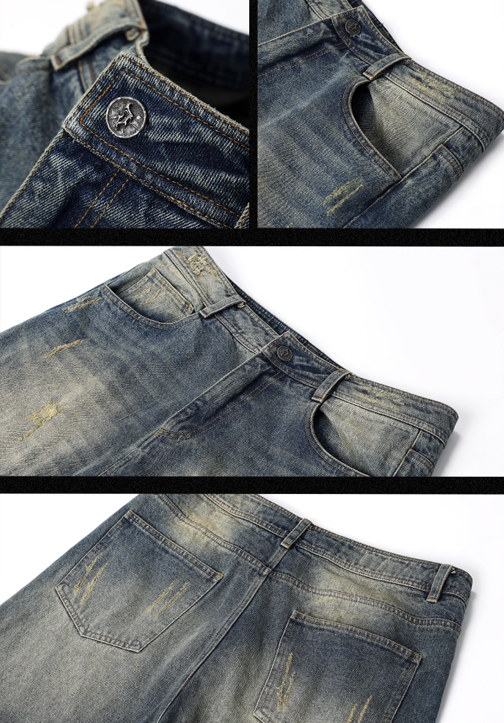 Washed Cat Whiskers Holes Denim Jeans