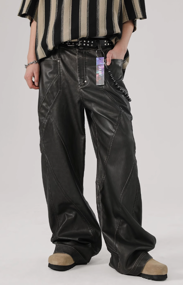 Retro Polyurethane Leather Motorcycle Pants