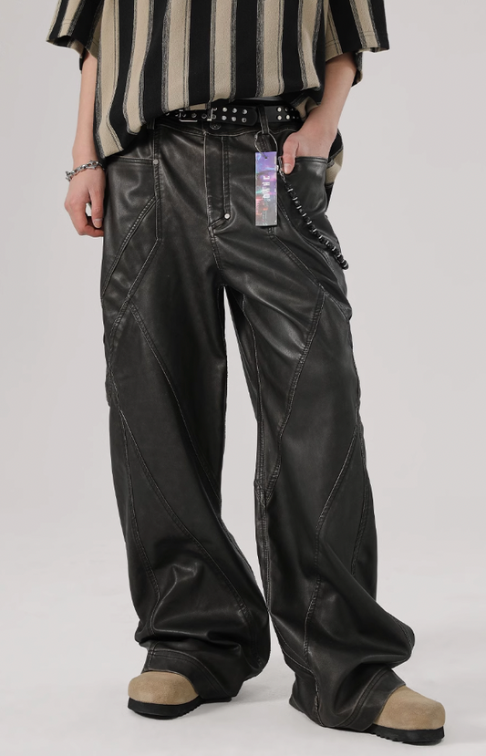 Retro Polyurethane Leather Motorcycle Pants
