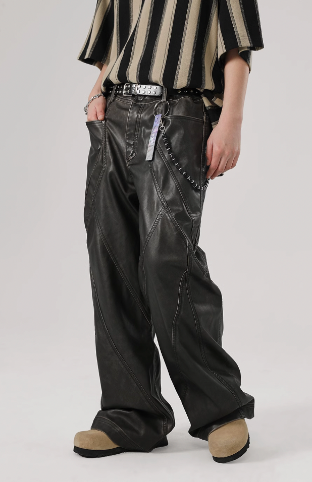 Retro Polyurethane Leather Motorcycle Pants