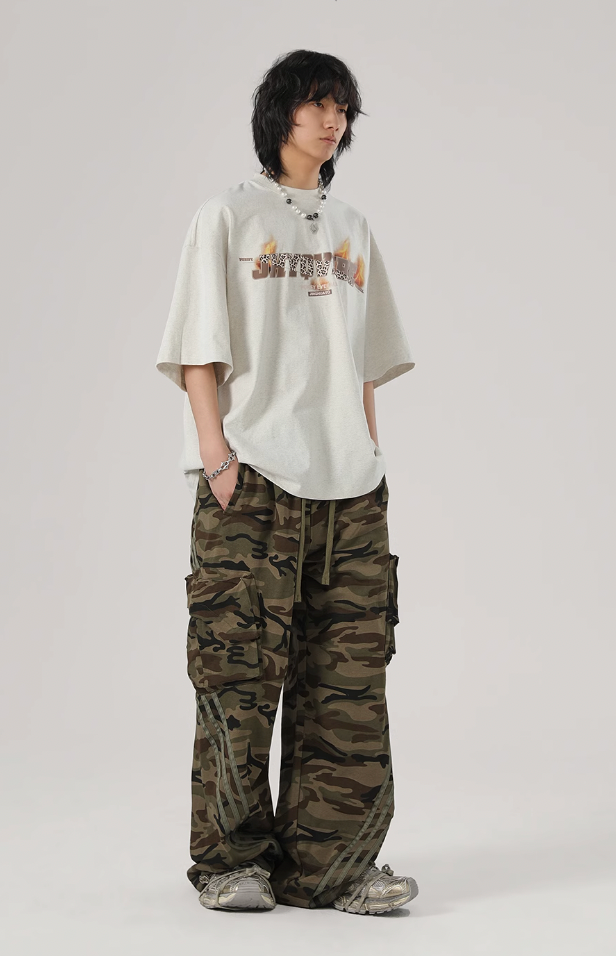 Striped Camouflage Work Cargo Pants