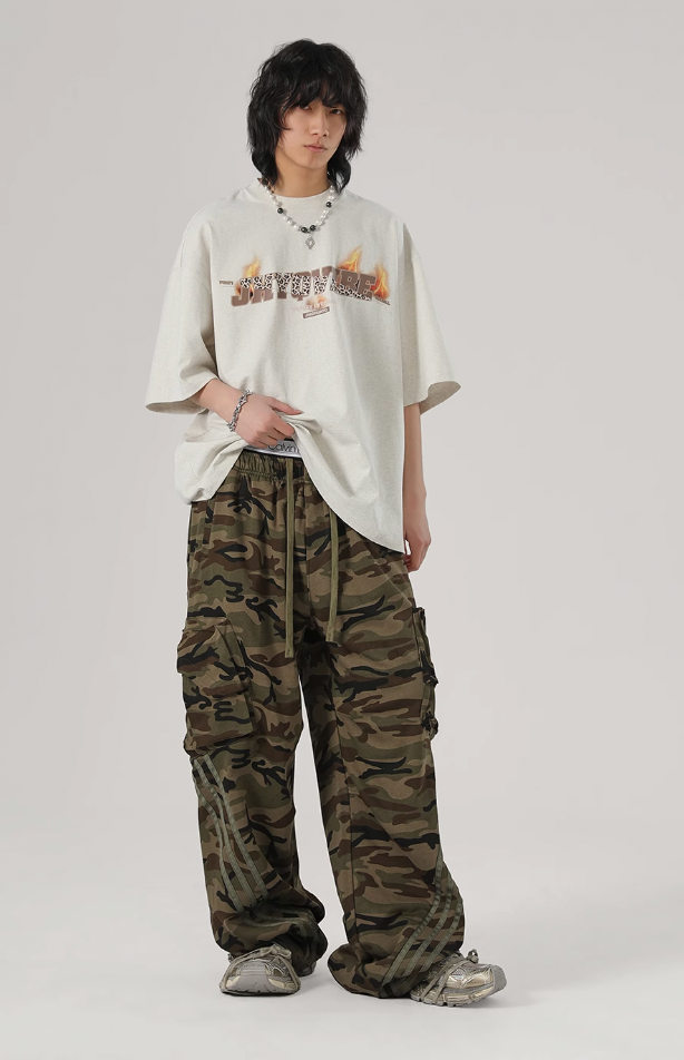 Striped Camouflage Work Cargo Pants