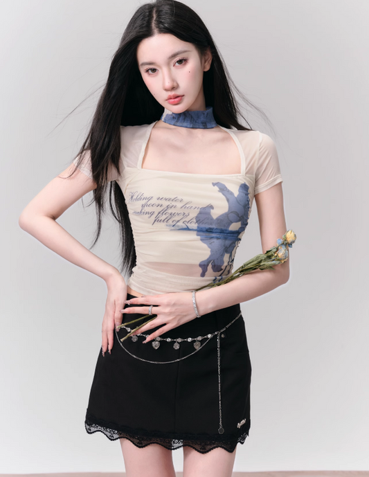 Floral Mesh Burnout Tee