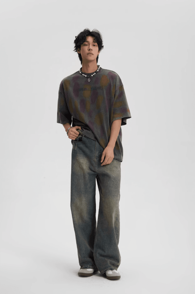 Polka Dot Dyed Tee With Washed Old Worn Effect