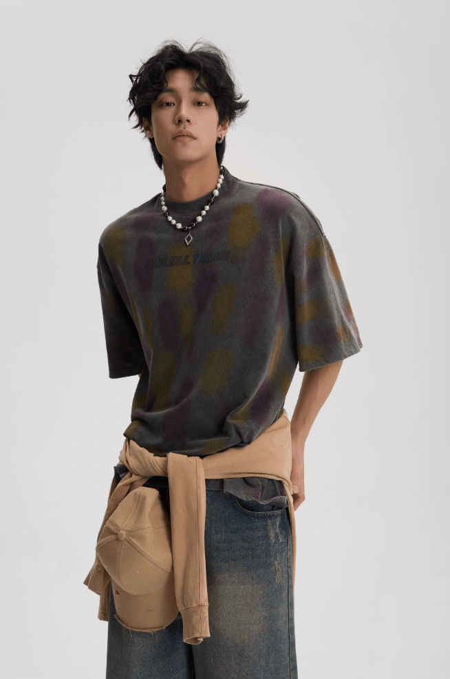 Polka Dot Dyed Tee With Washed Old Worn Effect