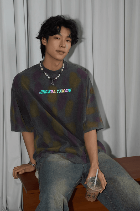 Polka Dot Dyed Tee With Washed Old Worn Effect