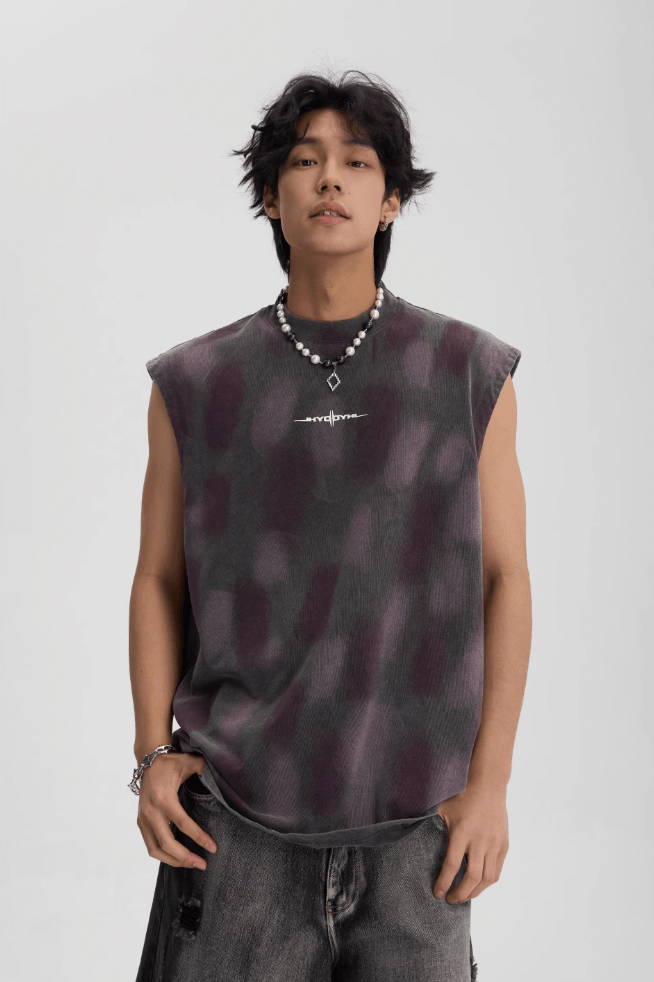 Sleeveless Tee With Washed Old Worn Spots Vest