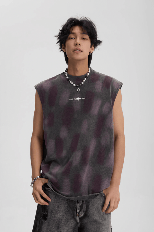 Sleeveless Tee With Washed Old Worn Spots Vest
