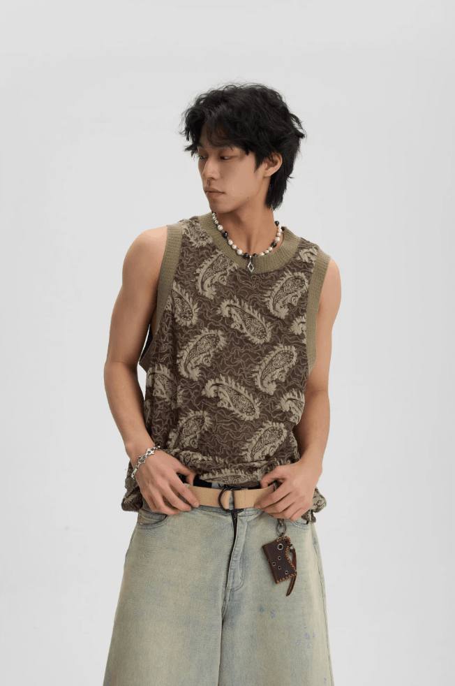 Tank Top Tee With Paisley Embroidery