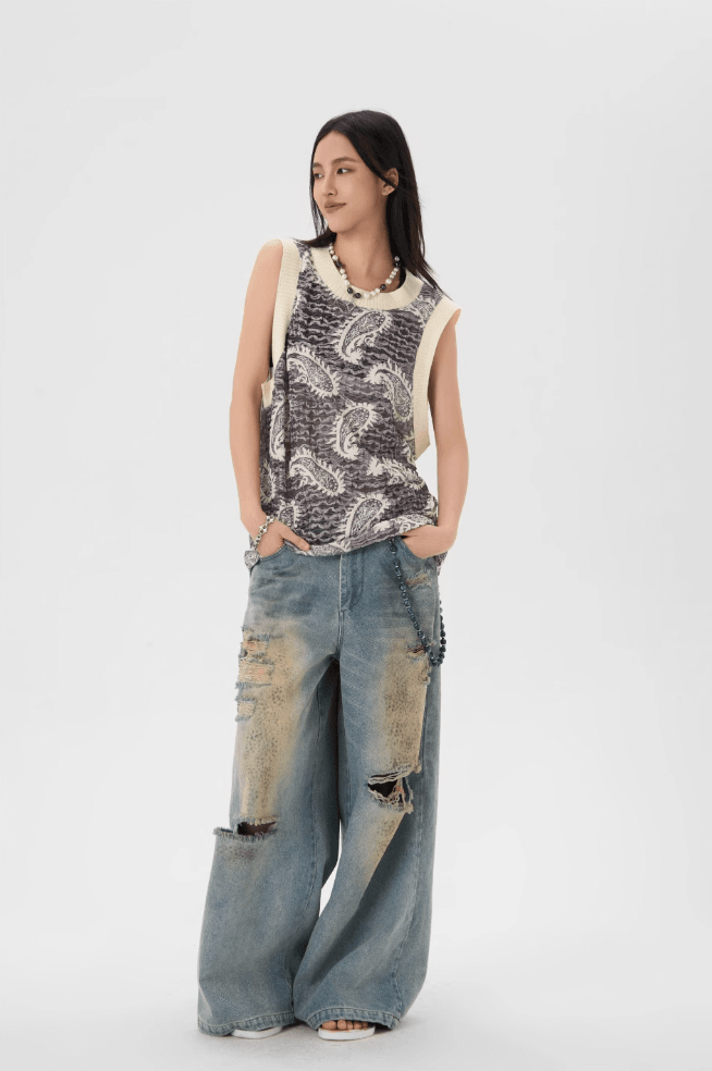 Tank Top Tee With Paisley Embroidery